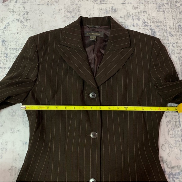 VTG Banana Republic Dark Brown Wool Pinstripe Blazer 4 - Picture 12 of 16